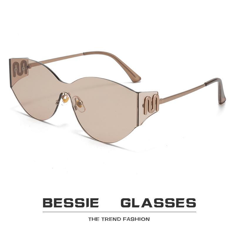 Cat's eye frameless one-piece sunglasses European and American women's elegant glasses retro fashion trend decorative sunglasses