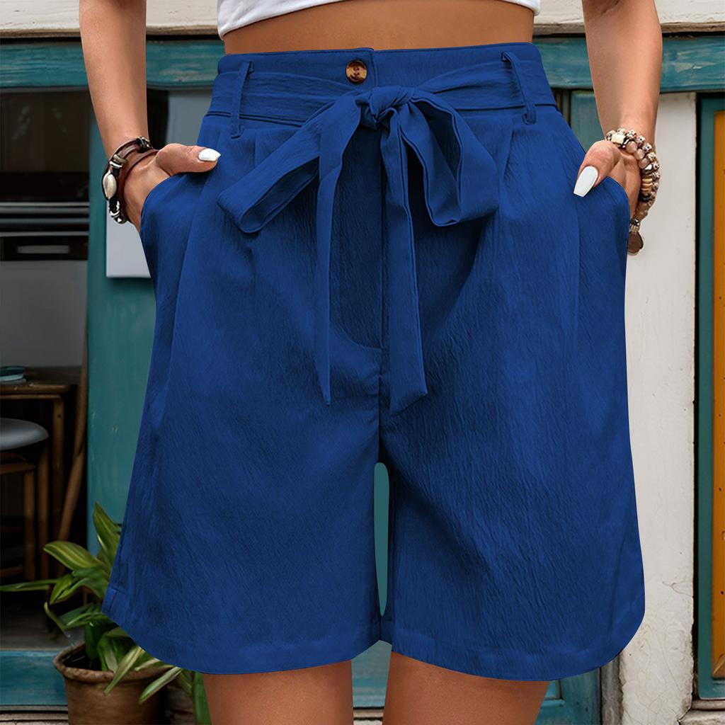 Women's Casual Pants Children's Tie Elastic Waist Solid Color Five-minute Pants Wide-leg Shorts