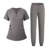 Women's Uniform Quick Drying Fabric Solid Color V-neck Zipper Pocket Short Sleeved Pants Set Caregiver Set