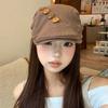 Персонализированная ретро-кепка с пуговицей, коричневая, с козырьком, детская, осенне-зимняя, в стиле spice girl, для большого обхвата головы, подчеркивающая лицо, маленький берет