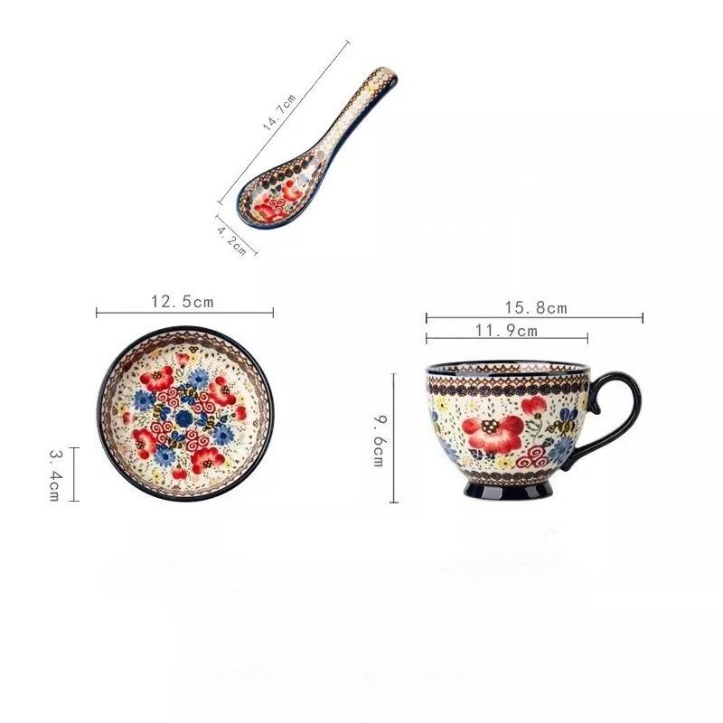 Расписанная вручную керамическая суповая миска с подносом для закусок, винтажный цветочный рельефный дизайн, можно использовать в микроволновой печи, большая ручка и толстое дно, идеально подходит для хлопьев, орехов