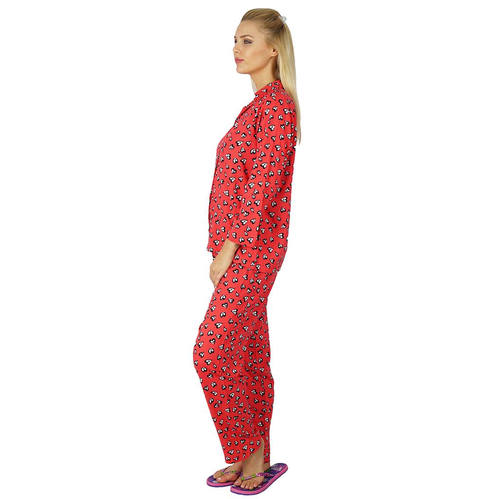 Bimba Women Rayon Night Wear Pajama Set Printed Full Sleeve Shirt with