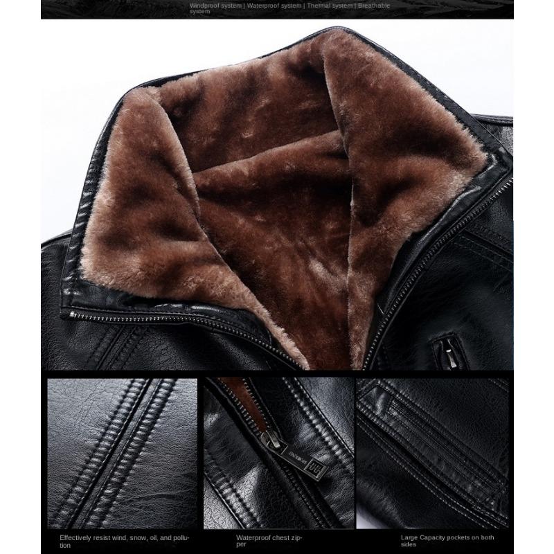 Мужское зимнее кожаное пальто для среднего и пожилого возраста, мужская меховая утолщенная кожаная куртка на флисовой подкладке, мужское кожаное пальто