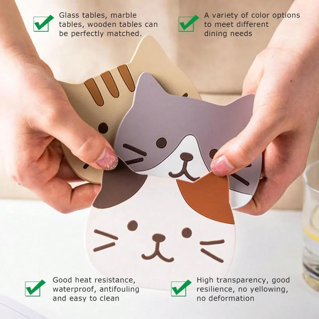 Cartoon Cat Shaped Silicone Dining Table Placemat Coaster Kitchen Accessories Mat Cup Mug Heat-resistant Animal Coffee Drink Pad