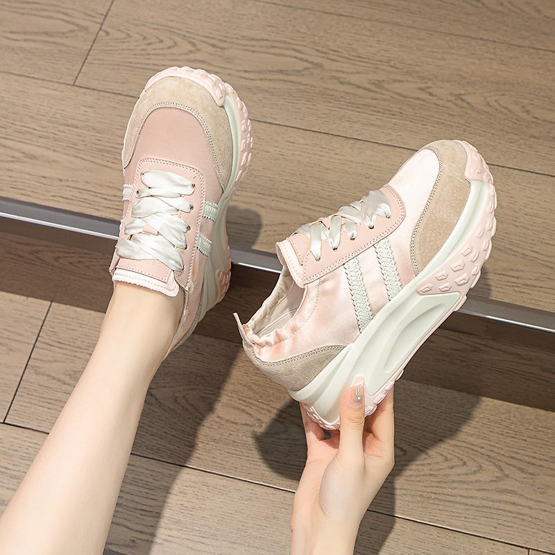 Кроссовки на платформе женские, увеличивающие рост обувь новые модные повседневные спортивные туфли с круглым носком дышащая женская обувь