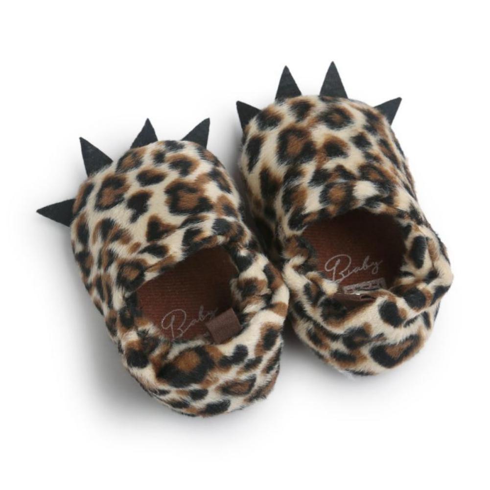 Newborn Baby Shoes Plush Furry House Slippers Leopard Bear Paw Boys Girls First Walkers Crib Shoes Non-slip Prewalkers 0-18M