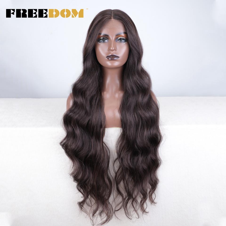 FREEDOM Synthetic Lace Front Wig 36 inch Body Wave Wigs For Women Ombre Blonde Ginger Highlight Wig Long Wavy Cosplay Wigs