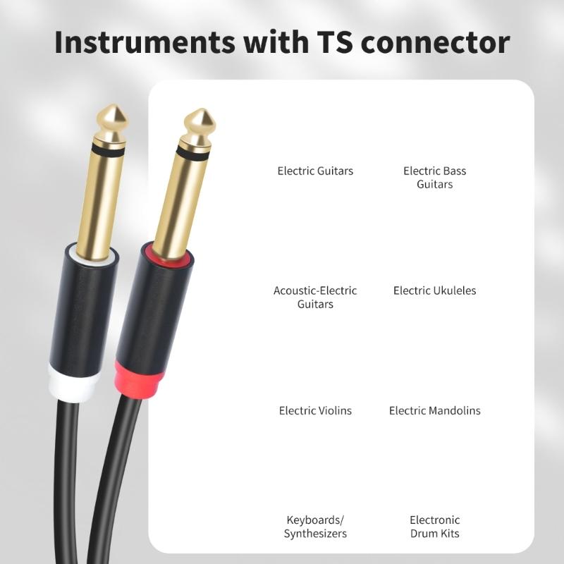 1/4inch to 2RCA Sound Cable 6.35mm to Double 2RCA Insert Cable Y Splitter Cable Bidirectional Interconnection