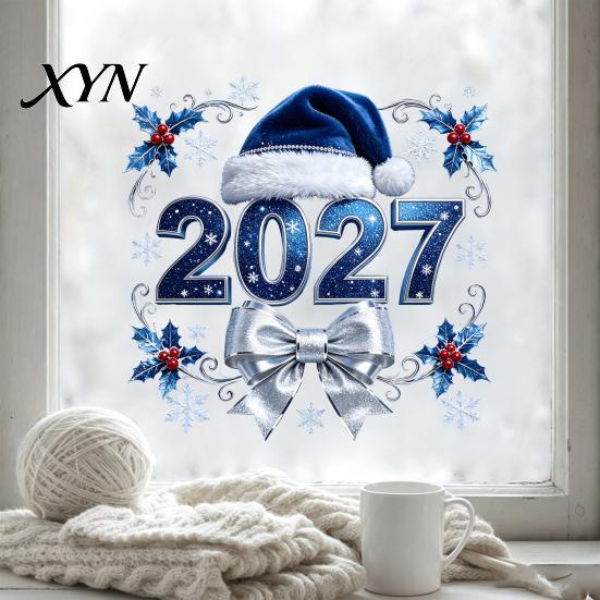 Праздничный декор для дома 2027 Новый год Рождество Статическая наклейка на окно, Клей?Бесплатная наклейка «Снежинка» для украшения вечеринки, многоразовая, для праздника