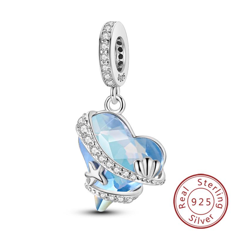 Медные Шармы Бусины Сердце Любви Счастливые Звезды Самолет Голубые Цирконы Шармы Подвески Подходят для Браслетов Шармов Женские Украшения