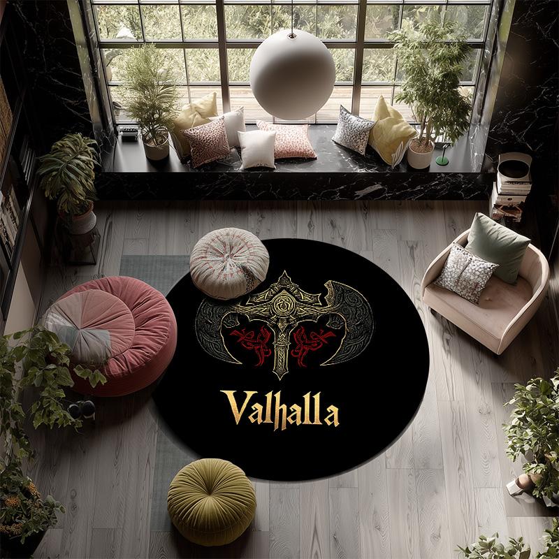 Viking Battle Axe,Round Area Rug,Carpet Rug for Living Room Bedroom Sofa Playroom Decor,Non-slip Floor Mat