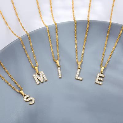 Новое английское letter necklace, покрытое настоящим золотом и слегка инкрустированное подвеской-буквой из циркона, цепочка из нержавеющей стали