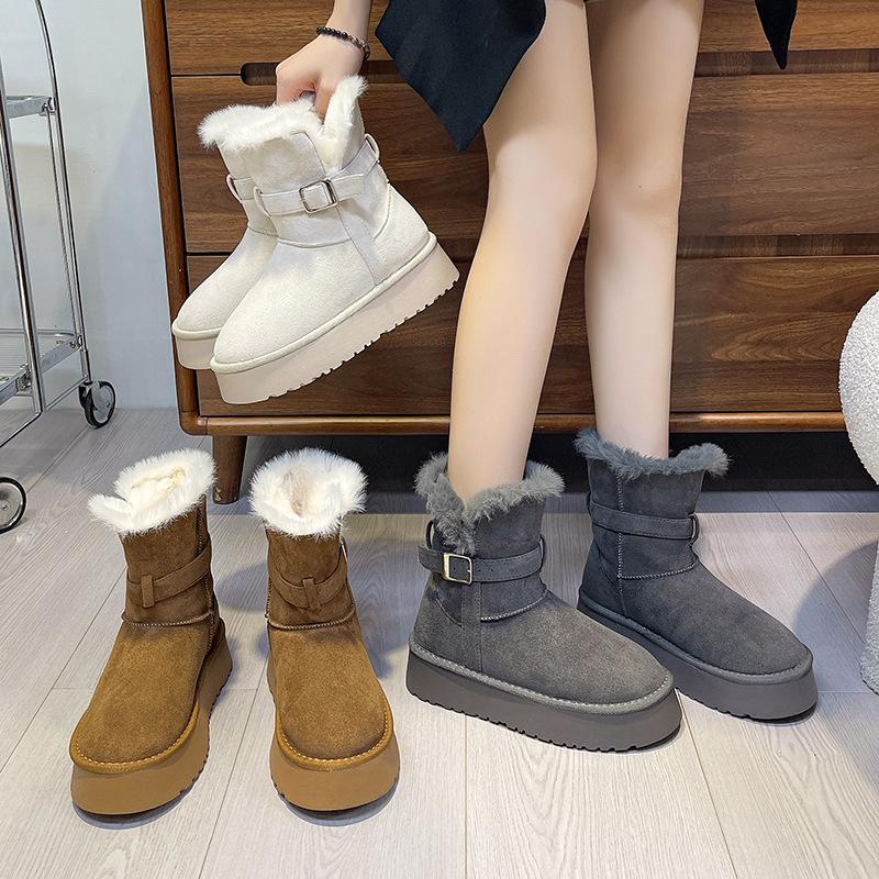 Women's Large Size Soft Sole Winter Warm Fur One Snow Boots Padded Lined Ankle Boots Anti-slip Hiking Casual Sports Cotton Boots