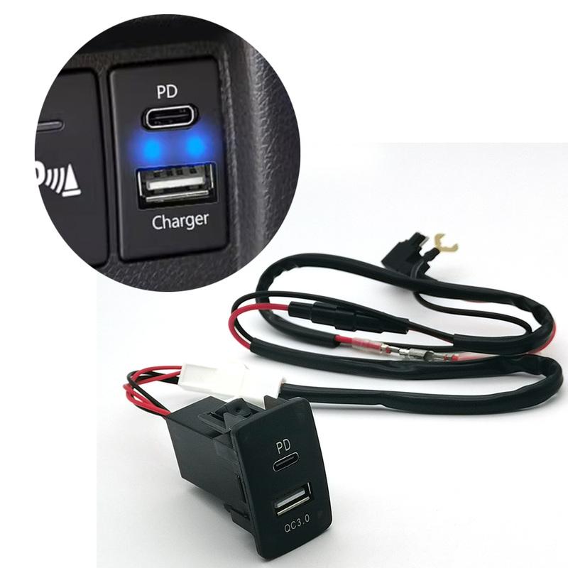 Blue LED Car Quick Charger Dual QC 3.0 PD Phone Charger Interface Socket Adapter for Honda Fit 2008-2013