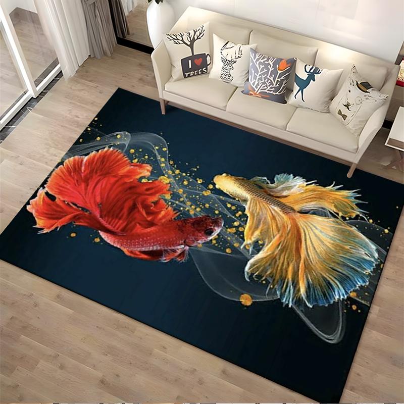 Colorful Betta Fish Design Carpet with Black Background, Living Room Decor Suitable for use as an anti-slip for living room bedroom sofas