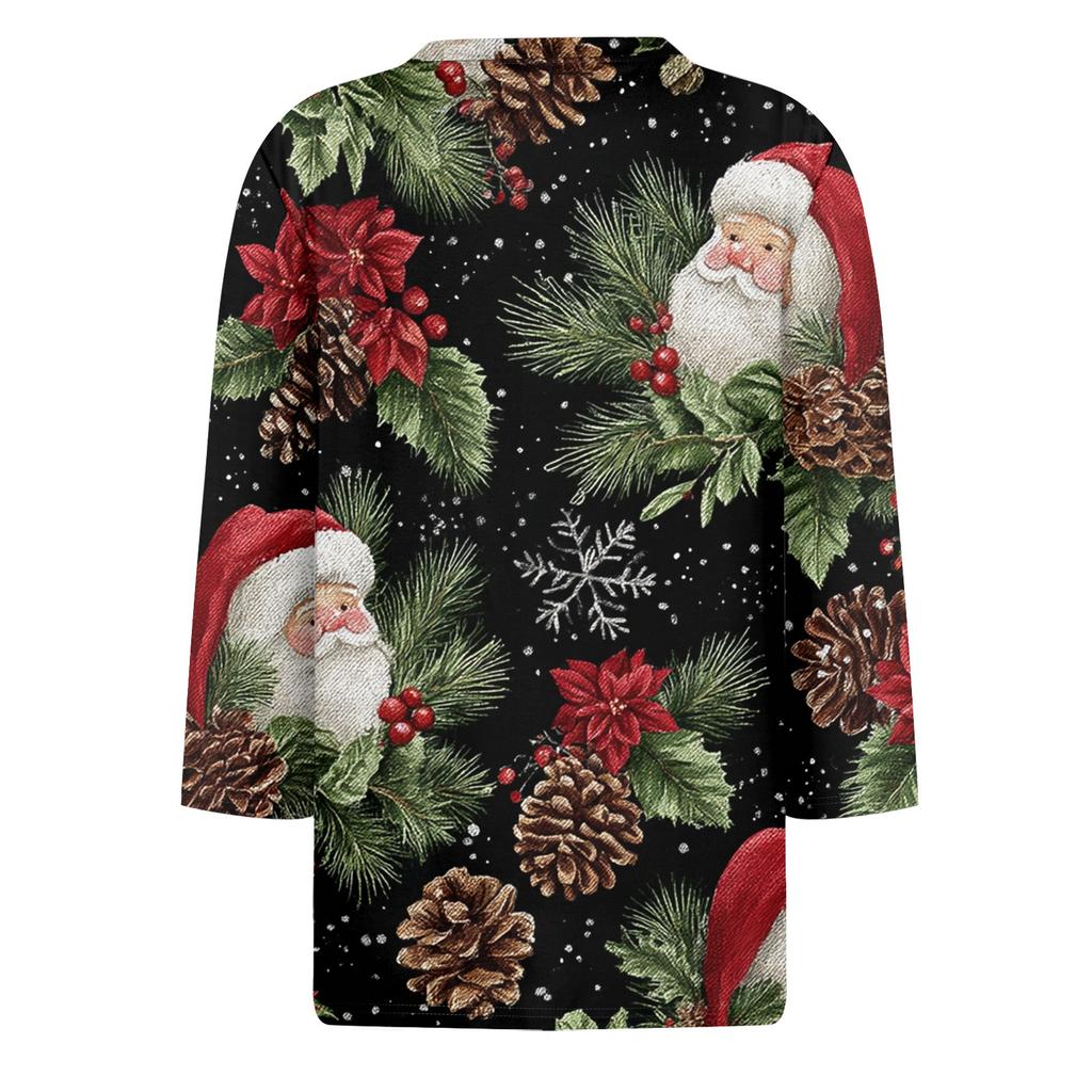 Women's Fashion Casual Round Neck 3/4 Sleeve Loose  Printed T-Shirt Ladies Top