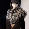 Autumn and Winter High End Versatile Wool Blended Triangle Scarf Retro Leopard Print Tassel Scarf Warm Knitted Women's Shawl