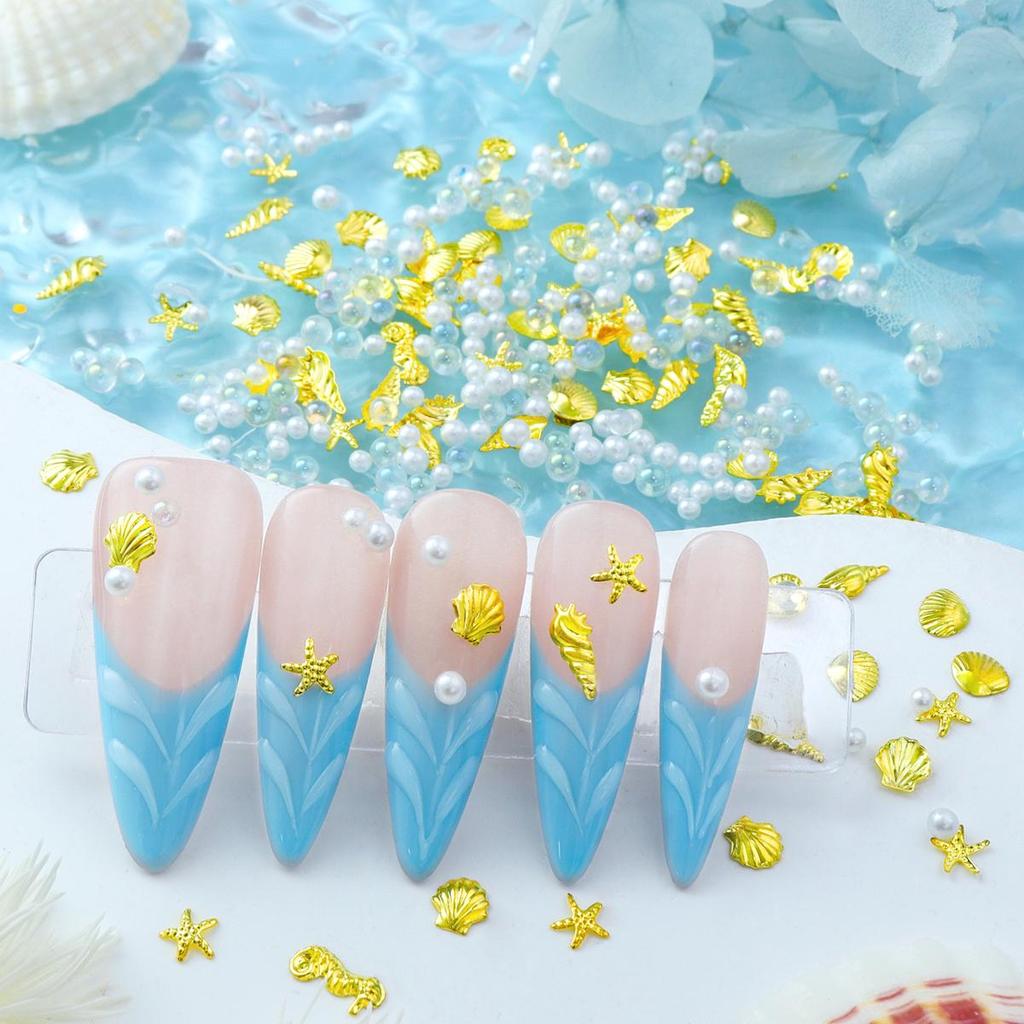 1 упаковка Y2K Металлические 3D Шармы для Нейл-Арта с Ракушкой, Морской Звездой, Морской Раковиной, Металлические Заклепки, Детали для Ногтей, Жемчужная Страза, Летние Принадлежности для Ногтей