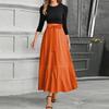 Women's Fashion Casual Belt Round Neck Solid Color Splicing Elegant Temperament Three-quarter Sleeve Dress