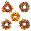 Maple Leaves Fall Candle Ring Wreath Fade Resistant Berries Pine Cone Candle Ring  Thanksgiving Day