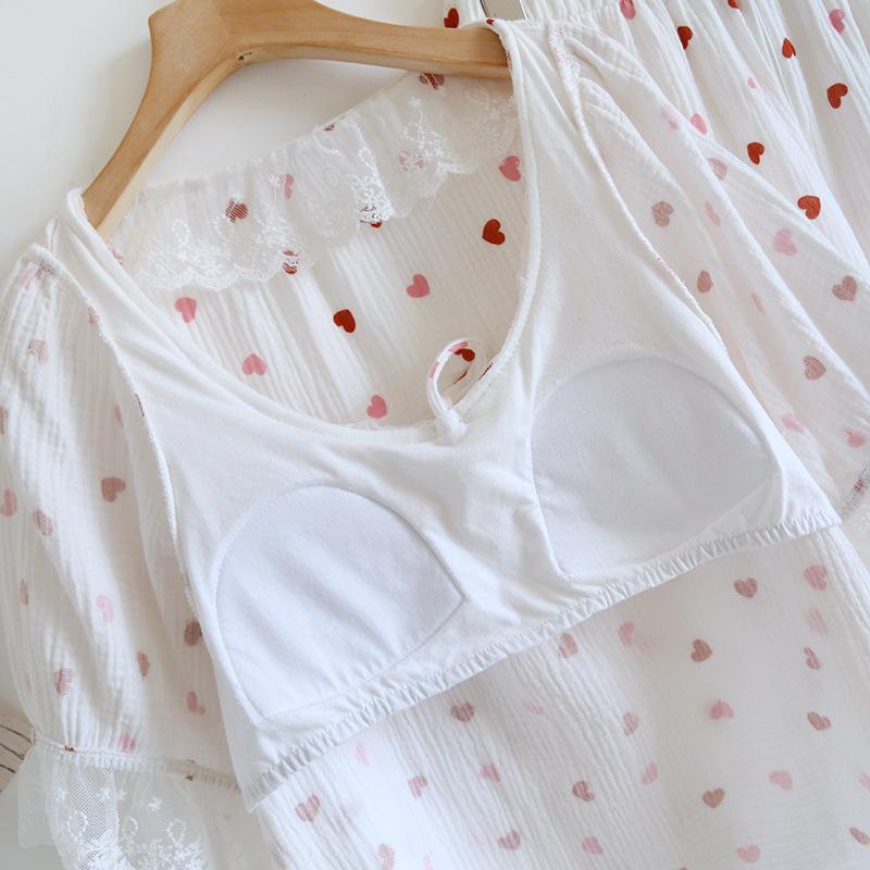 2025 New Summer Women's Pajama Set 100% Cotton Short Sleeve Shorts with Chest Pads Two Piece Loose Home Furnishings Ladies