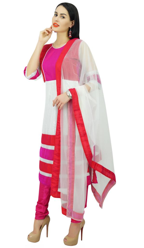 Atasi Womens White Net Straight Salwaar Kameez with Dupatta Readymade Suit