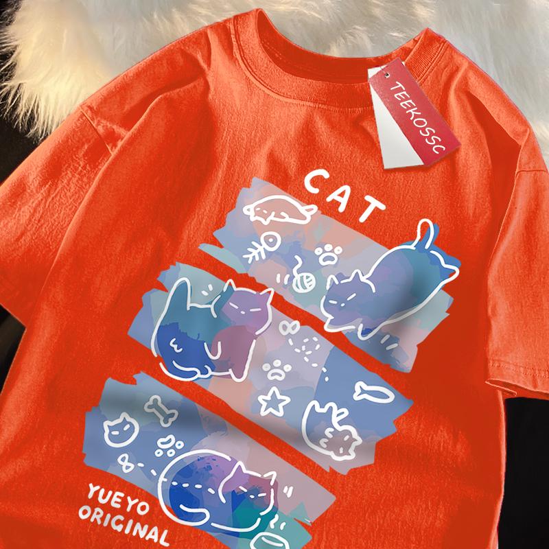 Забавные футболки с принтом озорного кота в японском стиле для мужчин и женщин, модные футболки, дышащие летние футболки, хлопковая свободная футболка, одежда