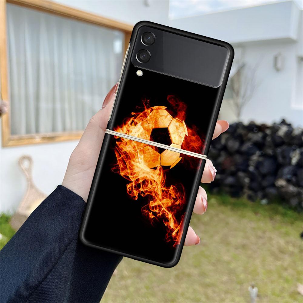Роскошный чехол для Samsung Galaxy Z Flip 4 3 5G, черные жесткие чехлы для телефонов из ПК, модная задняя крышка ZFlip Funda I Love Football Shell Capa