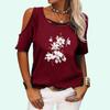 Женская повседневная футболка с коротким рукавом, летняя мода, топ с открытыми плечами, футболка с круглым вырезом и цветочным принтом, пуловер, женская футболка