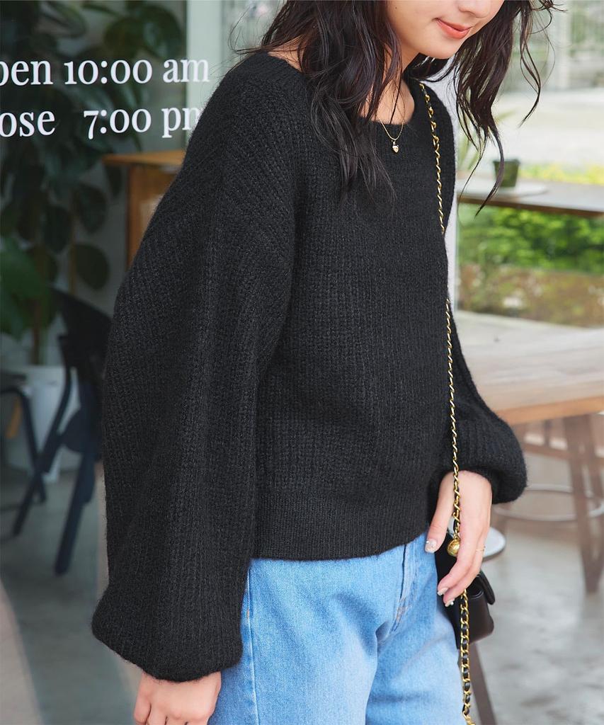 Titibait Boat Neck Loose Knit ACXP3830 Small Black Women's