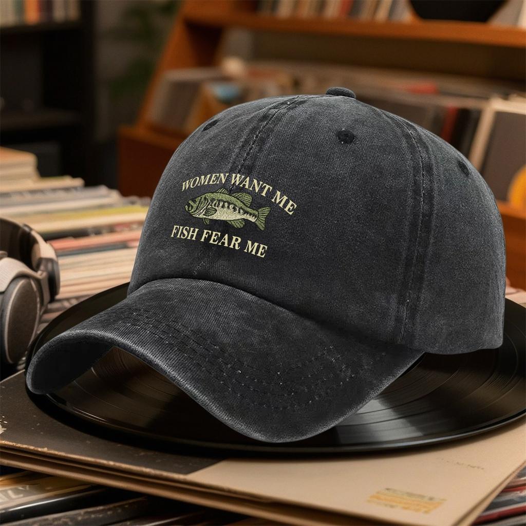 Want Me Fish Fear Me Yellow Cartoon Fish Design Cartoon Fish Design Baseball Cap Hat Golf Hat Multicolor Couple Style Men and Wo