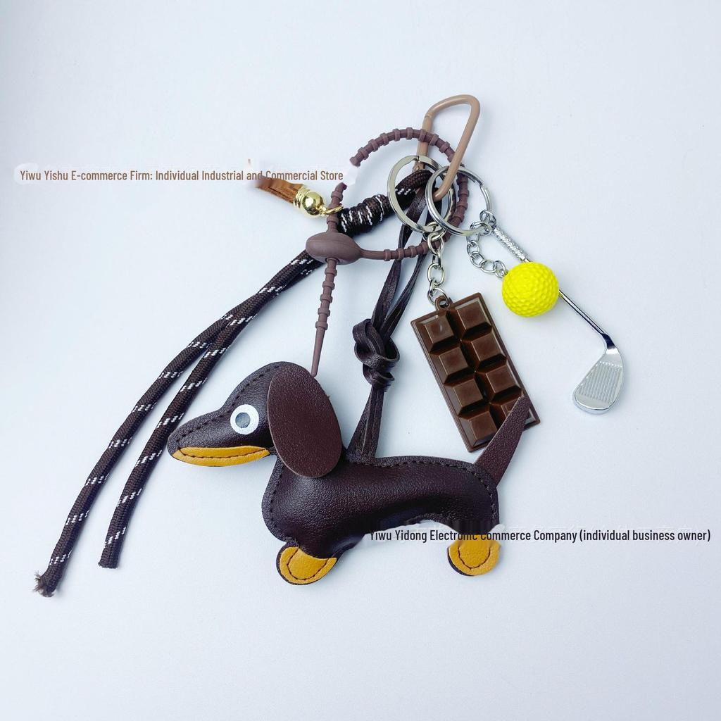 Брелок из искусственной кожи в виде таксы: Милый трансграничный аксессуар для автомобиля и креативное украшение для сумки.