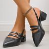 2025 Summer Pointed Toe Slingbacks Women's Sandals Elegant Chunky Heel Buckle Slip On Pumps Fashion Office Dress Heeled Sandals