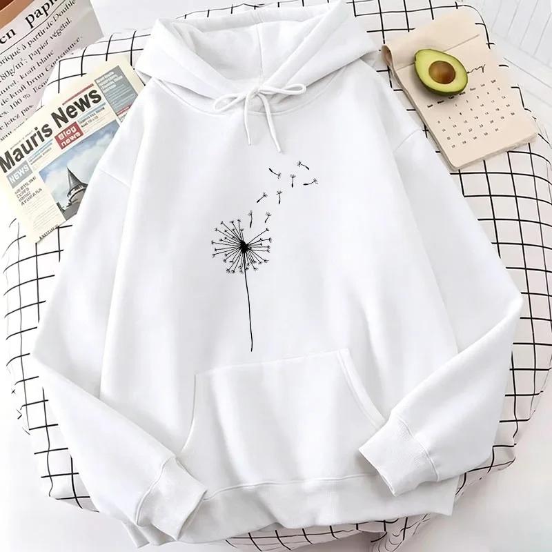 Women's Retro Dandelion Print Hoodie Autumn Winter Daily Hoodie Sweatshirt Women Clothing Pullover Loose Soft Comfortable Hoodie