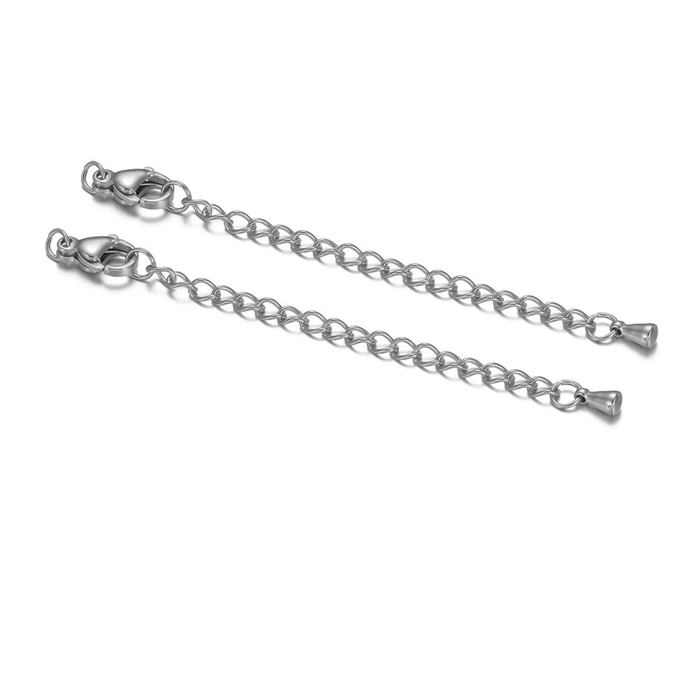10pcs Stainless Steel Lobster Clasps 5cm Extension Extended Tail Chains for DIY Jewelry Making Bracelet Necklaces Connectors