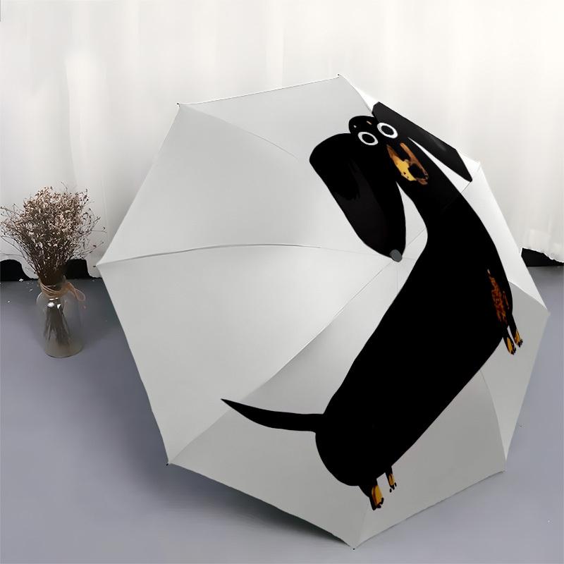 1pc Black Dachshund with Big Eyes Umbrella with Plastic Handle,Suitable for All Seasons Home Travel Outdoor UmbrellaDD1449