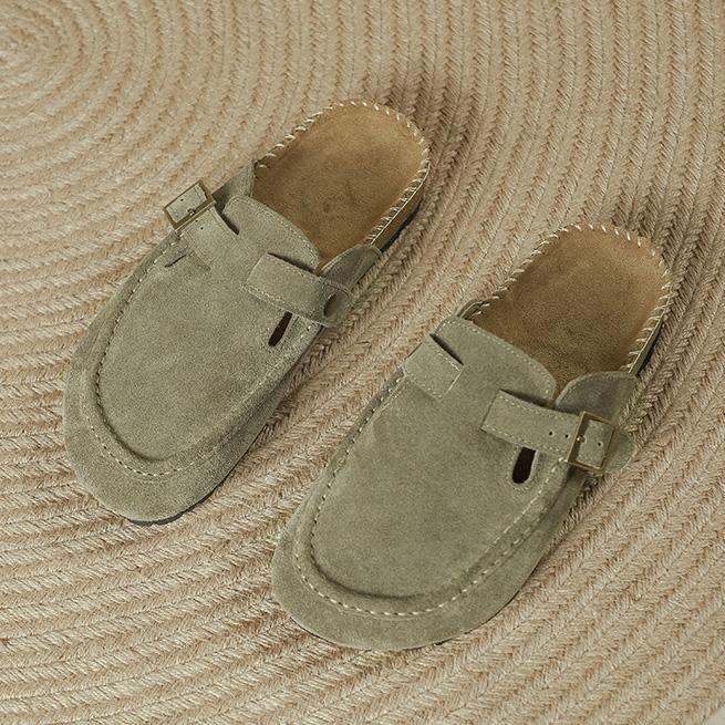 Модные женские тапочки с закрытым носком 2024 года из коровьей замши, сандалии-сабо для женщин, сандалии ручной работы в стиле ретро для сада, сандалии-сабо, сандалии-сабо