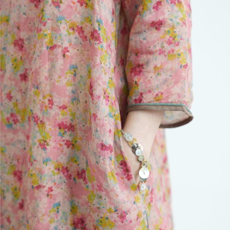 Johnature Женское винтажное платье с V-образным вырезом, принтом, цветочным узором и пуговицами, летнее платье в китайском стиле