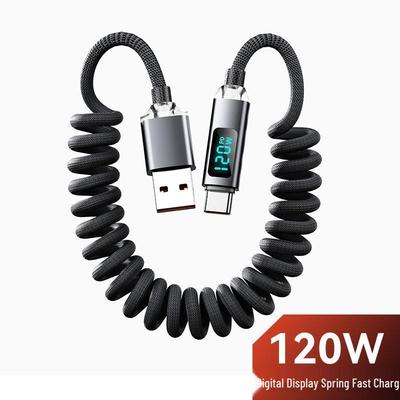 Кабель USB-C для быстрой зарядки 120 Вт с умным дисплеем для Apple 15/16 и Huawei.