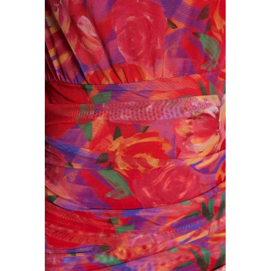 Multicolored Fitted Lined Knitted Floral Pattern Dress