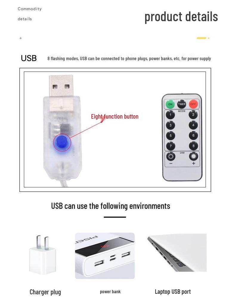 LED Star String Lights with USB Remote, 8 Modes, Copper Wire, Curtain Design, Hooks – Perfect for Christmas Decoration