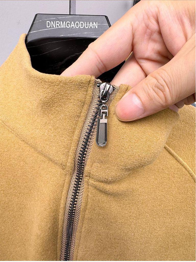 Мужской осенне-зимний вельветовый свитшот с длинным рукавом и молнией до середины груди - однотонный, теплый, универсальный топ