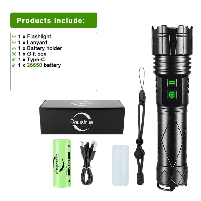 80W LED Rechargeable LED Flashlights White Laser Lamp Beads Long Range 1500m High Power LED Flashlight Lantern Camping Torch