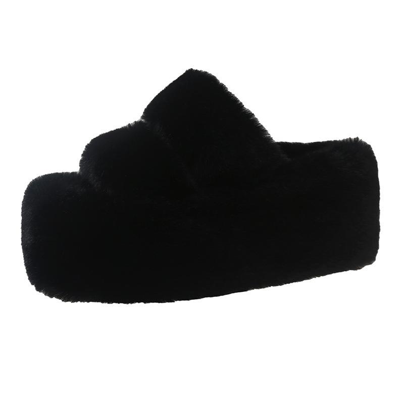 Thick-bottomed Fluffy Slippers Women's Autumn Wear 2024 Internet Celebrity Explosion Versatile Warm and Plush One-word Fairy Drag Plush