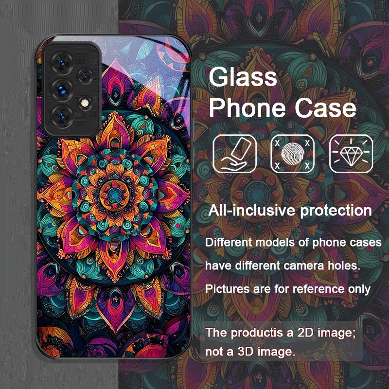 Чехол из закаленного стекла с винтажным узором «Мандала Цветок Лотоса» для Samsung Galaxy A56 A72 A55 A54 A53 A52 A36 A15 A14 A13