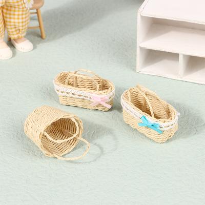 Мини милый кукольный домик из ротанга, плетеная вручную корзина, милые игрушки, куклы, миниатюрное украшение