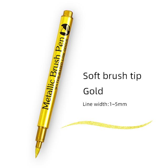 1/2Pcs Brush Metallic Marker Pens Set Gold Silver White Permanent Art Markers for Artist Illustration Crafts Scrapbooking Fabric