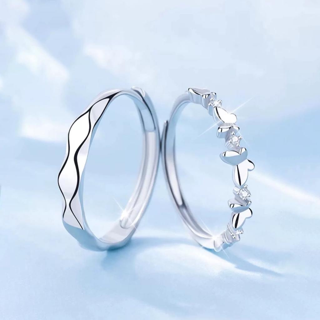 2pcs Couple 925 Sterling Silver Rings Sparkly Zircon for Women and Men Superior Luxury Wedding Jewelry Anniversary Gift