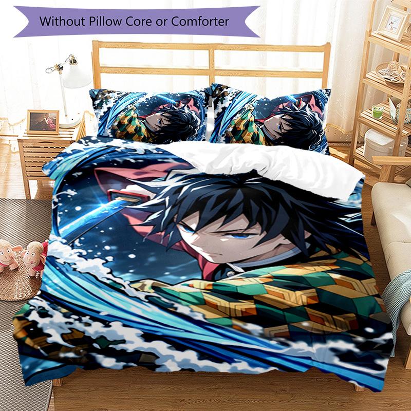 3pcs Tomioka Giyuu1 Design Cover Set - HD Printed Bedding with 1 Cover and 2 Pillowcases - Perfect for Home and Dorm Decor