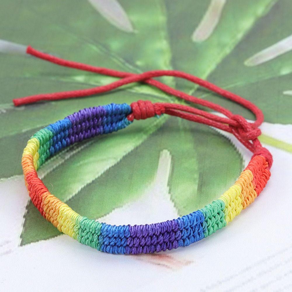 Classic Rainbow Braided String Bracelet Adjustable Bohemian Rope Woven Hand Chain Women